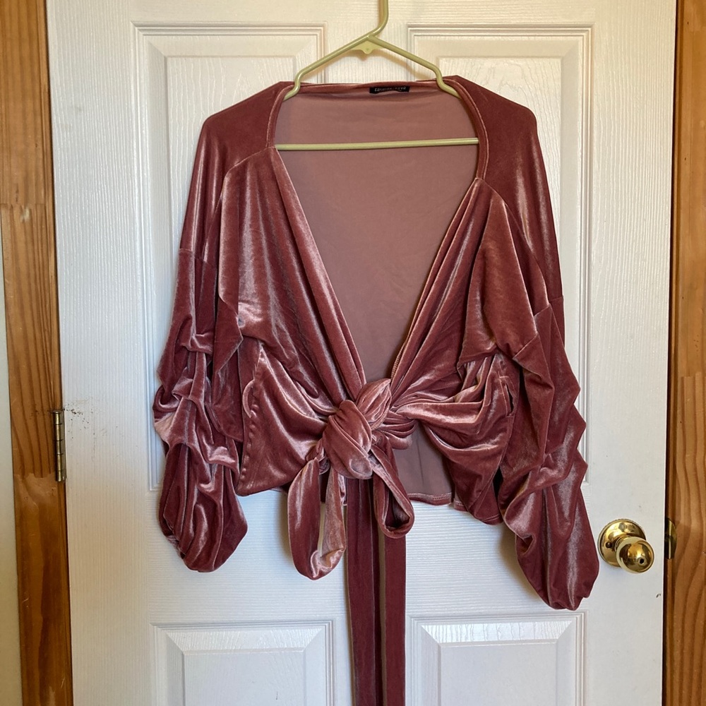 Fashion Nova Pink Velvet Wrap Top